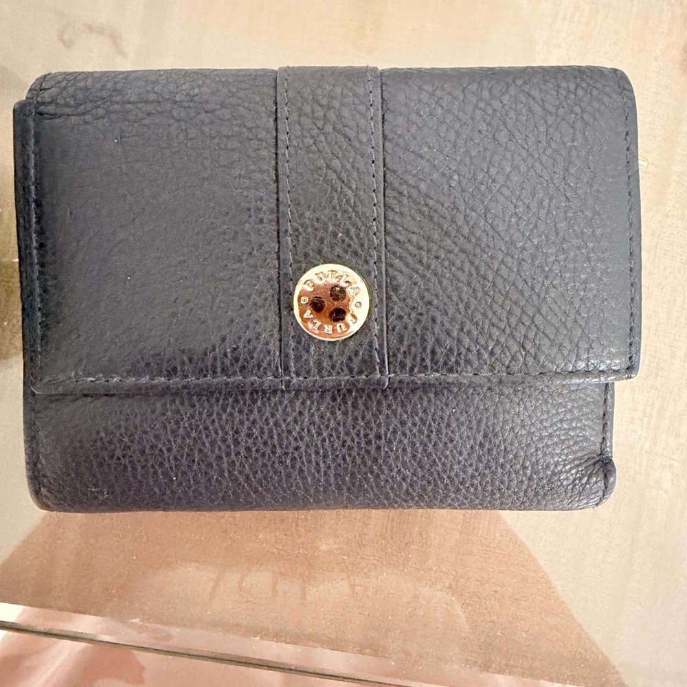 Furla Black Leather Wallet with Gold Accent